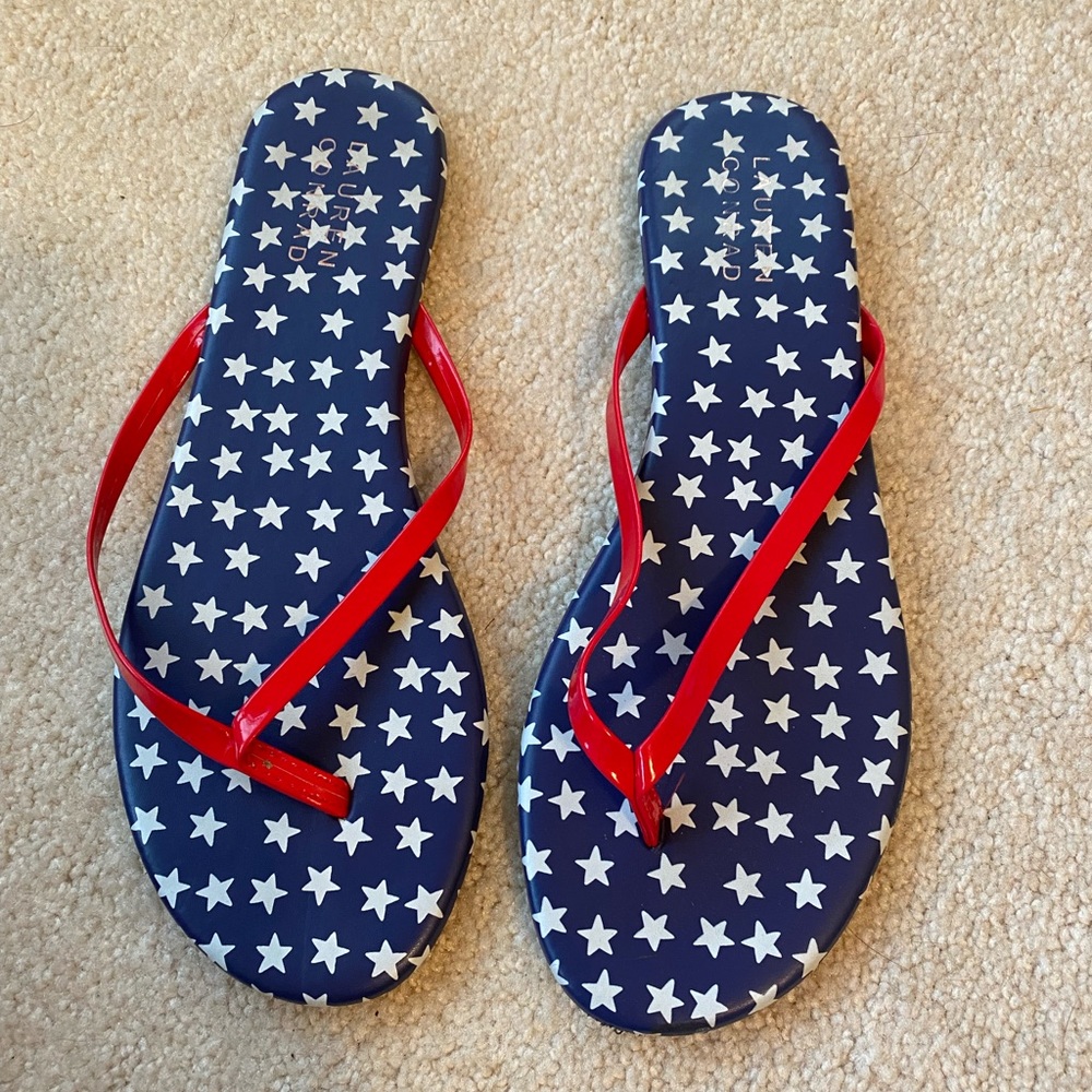 Lauren Conrad American flag flip flops